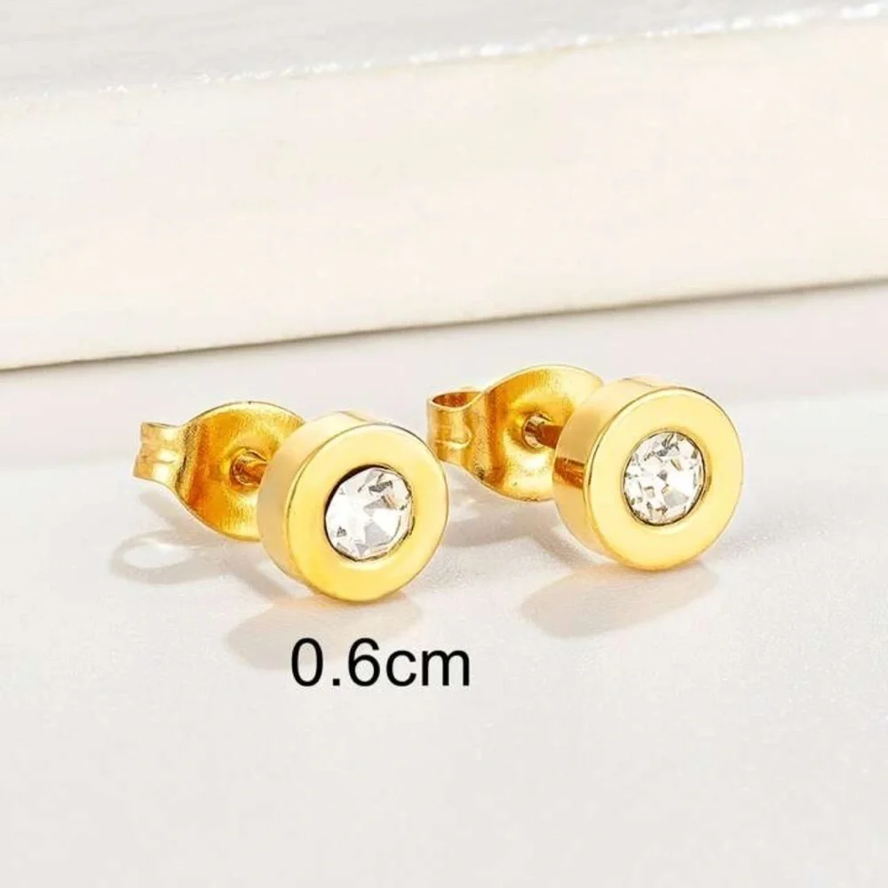 Gold Tone PVD Cubic Zirconia Stud Earrings
